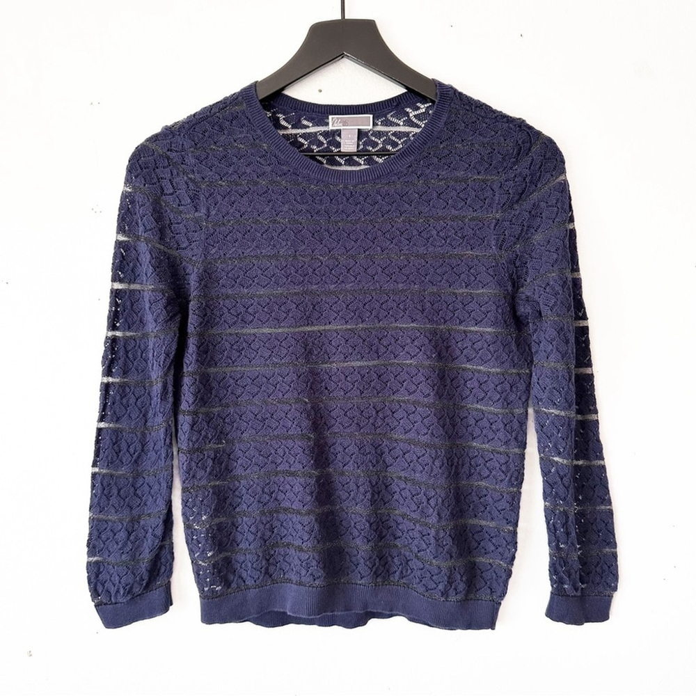 Chelsea28 Navy Lace Knit Sheer Pullover Sweater Women’s Small